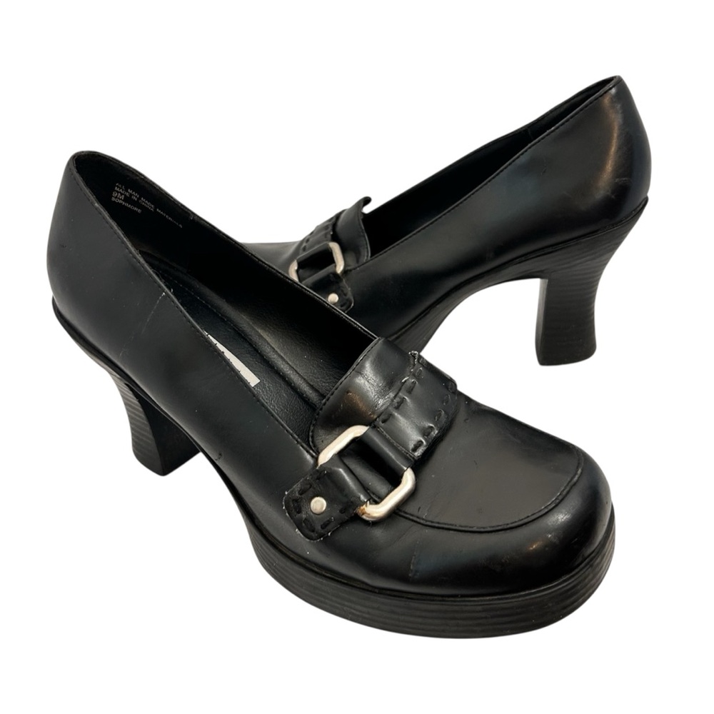 ELLEMENNO Vintage Y2K Chunky Platform Vegan Leather Buckle Loafer Heels Size 9